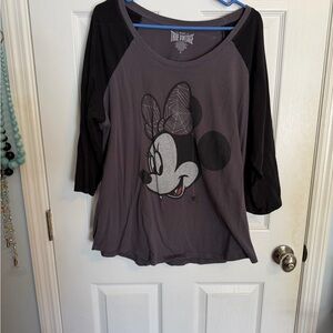 Torrid Vampire Minnie Mouse Disney Raglan Tee - Charcoal with Black Sleeves